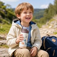 Bouteille d'eau isotherme portable pour enfants, en acier inoxydable 18/8, double paroi, 14 oz, avec couvercle à paille et poignée, idéale pour l'école