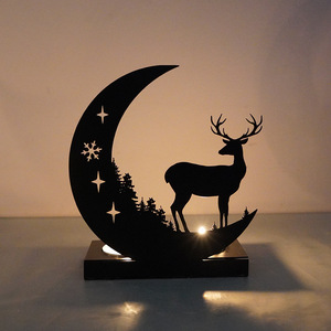 <b>Black</b> Iron Reindeer Creative Candle Holder <b>Christmas</b> <b>Decoration</b> Indoor Ambiance Ornament Candle Holder - Product Image 6