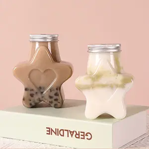 Custom Recyclable Transparent 200ml 350ml Star Shaped Milk Tea Plastic Bottle Bubble Tea Pet Bottles