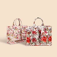 Sac fourre-tout en toile à double poche cargo, imprimé floral et papillons vintage, pour femme, vente en gros