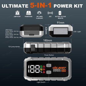 Компактное пусковое устройство для автомобиля на 20000 мАч с мгновенным запуском 800А для неисправных аккумуляторов и 2 портами USB - Product Image 3