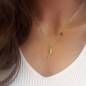 تخفيضات كبيرة على العين الزرقاء قلادة قرن البقر الإيطالية الفولاذ المقاوم للصدأ مجوهرات جذابة تميمة رمزية حظ سعيد قلادة قرن البقر - Product Image 5