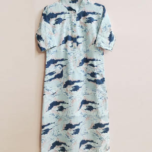 2026 New Arrival <b>Women's</b> Casual Abstract Print <b>Tunic</b> <b>Dress</b> Mandarin Collar Half Sleeve Loose Fit Kurti Factory Price - Product Image 5