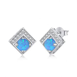 Dylam New Design Women Daily Jewelry 925 Sterling <b>Silver</b> Diamond 5A Zirconia Square Blue White Synthetic Opal <b>Stud</b> Earrings - Product Image 1
