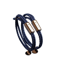 Op maat gemaakt handgeweven leren armband voor heren en dames, laser gegraveerd roestvrij staal, zwart, goud, zilver, verstelbaar, paar sieraden