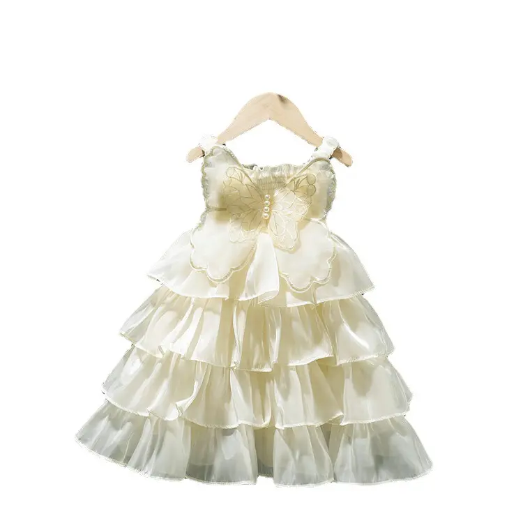 थोक कीमतों लोकप्रिय नई फैशन बच्चे का पट्टा पोशाक बच्चों स्तरित पोशाक तितली राजकुमारी पोशाक बच्चों के लिए