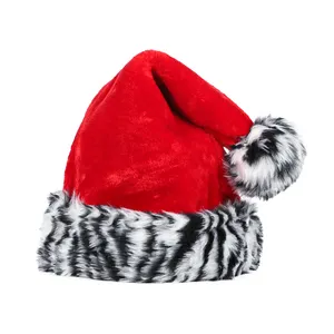 Chapéu de Papai Noel personalizado para decoração de festas de Natal, chapéu de Natal vermelho unissex, chapéu de Natal de pelúcia personalizado por atacado
