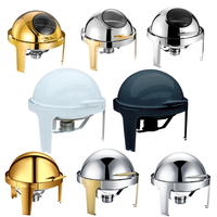 Ensemble de plats chauds ronds pour buffet, ensemble de plats chauds de luxe noir, plats chauds en acier inoxydable à couvercle roulant pour mariage et fête