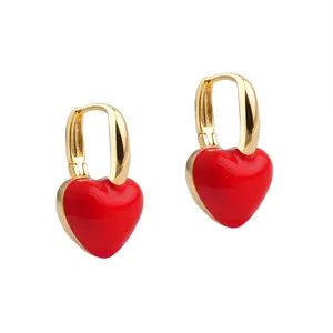 2024 New Valentines Gifts Dainty Girls Enamel Earrings Trendy Style 18k Gold Plated Heart Earrings for Women Fashion Jewelry