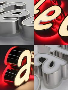 3D <span class=keywords><strong>LED</strong></span> canale in metallo lettere Logo segno di colore personalizzato illuminato argento spazzolato doppia faccia lettere luminose segno della caffetteria - Product Image 4