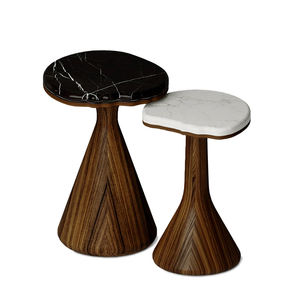 Table d'appoint <span class=keywords><strong>de</strong></span> luxe unique en bois massif avec plateau en marbre noir et blanc, base en bois massif, fabrication artisanale, pour salon - Product Image 2