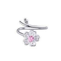 Cincin Bunga Zirkon Kubik Buatan Tangan, Bunga Sakura Asli Perak Sterling 925 untuk Hadiah Perhiasan