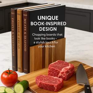 Set <span class=keywords><strong>di</strong></span> 3 Taglieri Decorativi a Forma <span class=keywords><strong>di</strong></span> Libro in Legno con Supporto per Chef, Frutta e Carne - Product Image 3