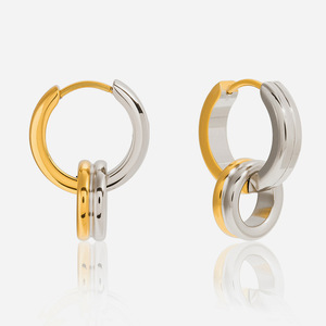Stainless Steel Color-Blocked Double Hoop Earrings Geometric Design For Fashion Dangle Earrings - Product Image 1