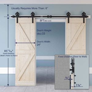 WEKIS Nuevo Kit de Herrajes para Puertas Correderas de Granero, Estilo Rústico Moderno, para Puertas de Lamas de Madera, Interiores/Garajes, Madera Maciza, Fibra de Vidrio, Apartamentos - Product Image 3