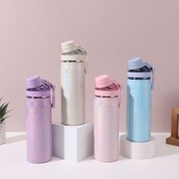 Bouteille d'eau sport portable pour femme et tasse de voyage pour voiture, thermos élégant à paillettes dorées nacrées