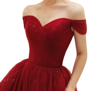 Off The Shoulder Red Evening Gown Sweetheart Neckline Tulle Dress For Wedding Banquet Party Formal Occasion - Product Image 5