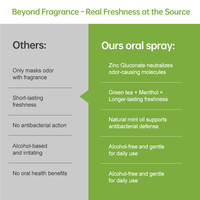 Spray buccal portable OEM personnalisé, rafraîchisseur d'haleine format poche, sans sucre, à base de Xylitol et de fruits, pour une haleine fraîche.