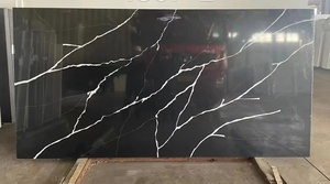 Piedra artificial Piedra aglomerada Losas <span class=keywords><strong>de</strong></span> piedra <span class=keywords><strong>de</strong></span> cuarzo <span class=keywords><strong>de</strong></span> color negro con vetas blancas - Product Image 3