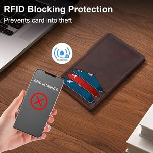 <b>Men's</b> Genuine Leather <b>Wallet</b> Ultra Thin Multi Card Holder RFID Blocking Protection Coffee <b>Black</b> Light Brown - Product Image 1