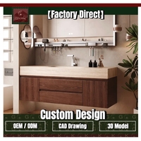 Meuble-lavabo mural moderne GOLDKING en travertin beige avec vasque simple à encastrer et tiroir pour projets de villas et d'appartements