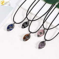 CSJA Pierre Naturelle Oeil de Cheval Collier Reiki Rose Quartz Cristal Pendentif Coeur Charme CZ Colliers Bijoux pour Femmes Cadeau H485