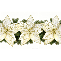 Flor de Poinsettia Navideña Blanca con Brillo Dorado, Flor de Tela de 10 Pulgadas para Decoración de Coronas, Guirnaldas y Árboles, Venta al por Mayor