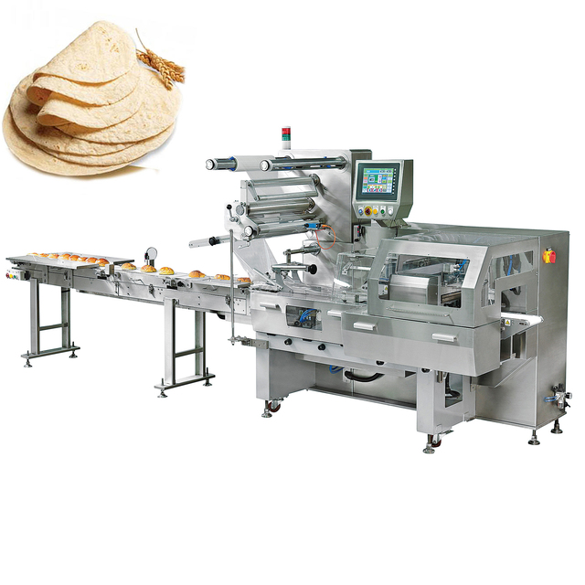 12 Inch Pizza / Pancake / Tortilla / Pita Bread Horizontal Flow Wrapping Packaging Machine