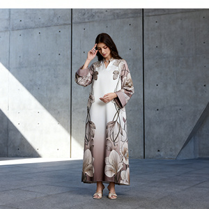 Robe Abaya élégante en polyester imprimé de haute qualité, sur mesure pour les occasions spéciales, pour femmes musulmanes, fabricant en gros - Product Image 4