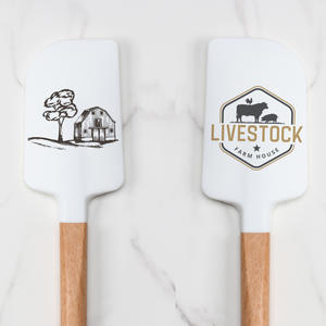 Espátulas de silicona para hornear grabadas con serigrafía personalizada con logotipo OEM con mango de madera - Product Image 1