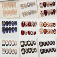 Ongles carrés courts roses à presser, en acrylique, avec strass 3D, faux ongles artificiels adorables avec colle