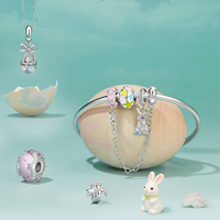 Breloque Lapin Coloré en Argent Sterling 925, Pendentif Œuf Étoile Porte-Bonheur, Chaîne de Sécurité, Articles pour Panier de Pâques, Cadeau DIY