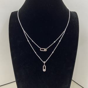 Gold Plated 925 Sterling <b>Silver</b> Double <b>Layer</b> Chains Link Chain Women's Trendy Geometric Zircon Pendant Wedding Anniversary Gifts - Product Image 2