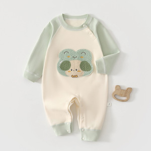 Ropa de Bebé, Mono de Algodón Puro de Manga Larga Unisex para Primavera y Otoño con Aplique de Rana, Body para Recién Nacido - Product Image 1