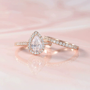 Fine Pear Cut 1.5CT Cubic Zirconia <strong>Stacks</strong> <strong>Ring</strong> Set 925 Sterling Silver Gold Plated Non Tarnish Couple Matching Jewelry for Women - Product Image 4
