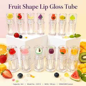 ISMAN 4ml Tube <span class=keywords><strong>de</strong></span> brillant à lèvres en forme <span class=keywords><strong>de</strong></span> fruit, mignon, fraise, pêche, raisin, kaki, avec grand applicateur, flacon vide personnalisable, <span class=keywords><strong>prix</strong></span> usine, professionnel - Product Image 1