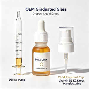 Gotero de Vidrio Graduado OEM, Bomba Dosificadora de Líquidos, Tapa a Prueba de Niños, Gotas de Vitamina D3 K2 para Bebés, Fabricación de Gotas - Product Image 1