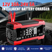 Chargeur de batterie intelligent 10A 12V 24V 5A avec maintien de charge et désulfateur pour batteries Lithium LiFePO4, Plomb-acide AGM/Gel/SLA de moto