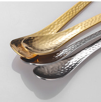 Cuillère à dessert créative multi-usage en acier inoxydable 304 doré, motif martelé, finition miroir, style rétro de luxe léger