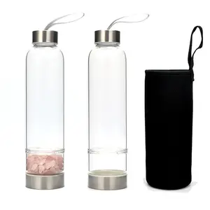 550ml BPA Free quartz natural gemstone tea crystal energy glass water bottle with Metal Lid