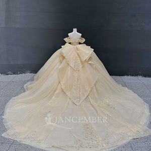 Vestido de Quinceañera Estilo Princesa, Color Caramelo, con Falda de Tul, Escote Corazón, Bordado de Encaje, Lentejuelas, Largo hasta el Suelo, con Cola de Capilla - Product Image 4