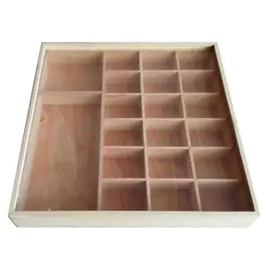 Unfinished kids Wooden Gift Memory Box 20 Compartments Wall Amount Wooden toy Display Box with Glass Lid