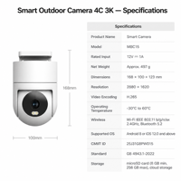 Caméra extérieure Mi Mijia 4C MBC15 2880x1620 IP66 étanche, caméra de sécurité intelligente avec vision nocturne et audio bidirectionnel