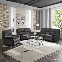 Frank Möbel |   Modernes 3+2+1 Ledersofa-Set mit Manueller Verstellung, Kino-Konsole und Getränkehaltern