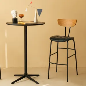 חדש עיצוב עץ מתכת עם כרית גבוהה בר בית דלפק בר מסעדה שולחן וכיסא סט