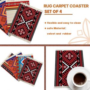 Tapis de souris carré de qualité supérieure en tapis oriental, base en caoutchouc naturel, design à bords frangés - Product Image 5