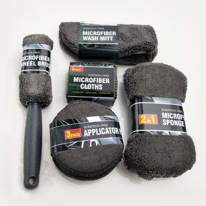 Microfiber Car Cleaning Kit 9-Piece Set <b>Scratch</b>-Free Wash Mitt Cloths Sponge Wheel Brush Applicator <b>Pads</b> - Product Image 1