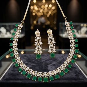 Elegante Juego de Collar con Circonitas Indias para Mujer - Verde, para Regalo de Boda y Fiesta - Product Image 3