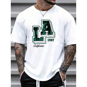 T-shirts graphiques pour hommes style américain, imprimé lettres sur tissu tricoté décontracté chic, design personnalisé, vente en gros à prix avantageux - Product Image 1