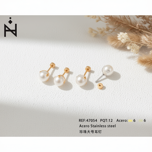 Boucles d'oreilles à clous en perles de grande taille en acier inoxydable, bijoux classiques à la mode, cadeau unisexe - Product Image 3